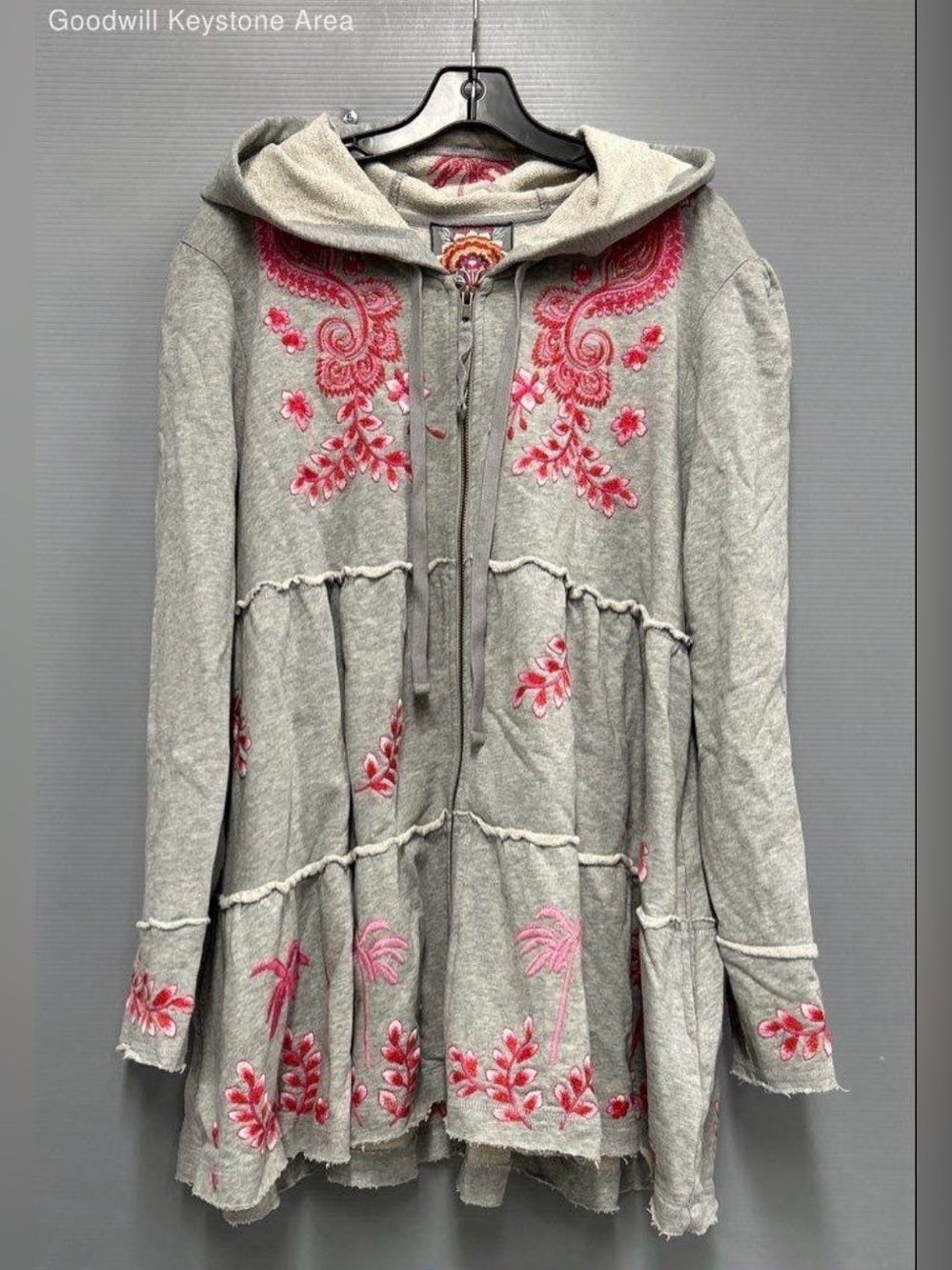 Johnny Was Acacia Floral Embroidered Full Zipper Tier Jacket with Hoody XL